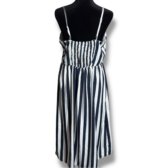 Style House Navy/White Stripe Sleeveless Button Down Front Midi Dress w/ Pockets - Picture 5 of 16